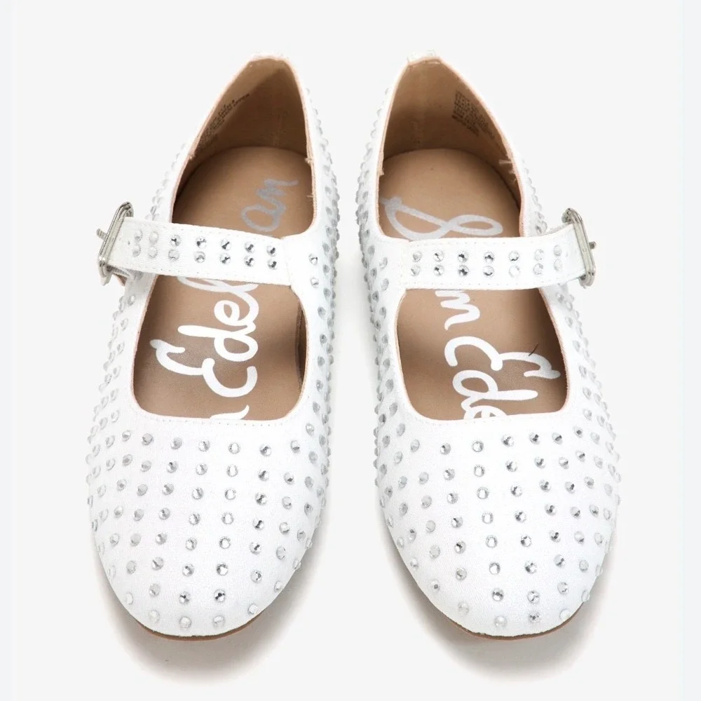 Sam Edelman Maeve Michaela Mary Jane White Studded Flats Kids Size 3